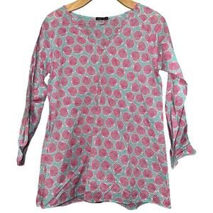 Stella Cove Girls Size 14 Blue Pink Shell Printed Cotton V-Neck Beach Cover Up